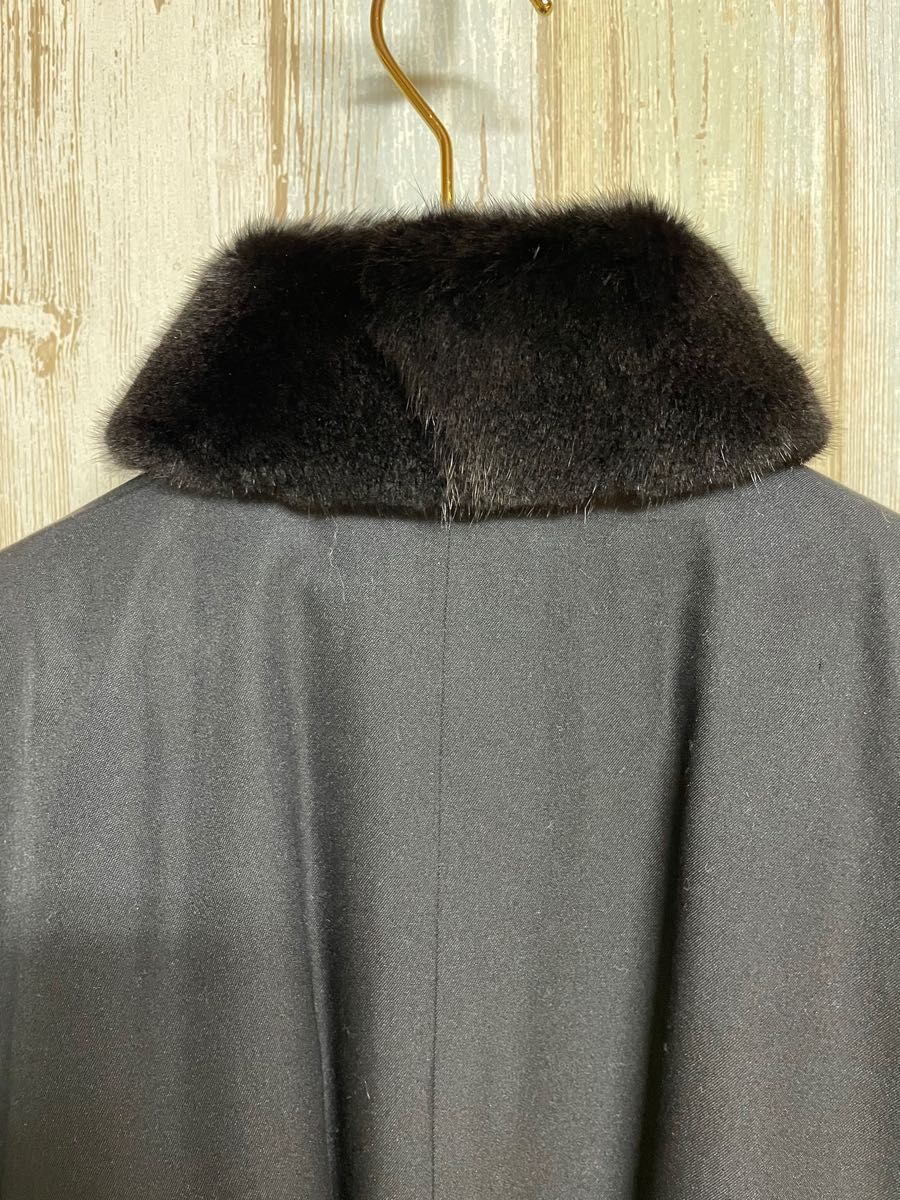 極美品】高級シルク100% ロングコート 襟ミンク 羊毛ライナー付き 日本