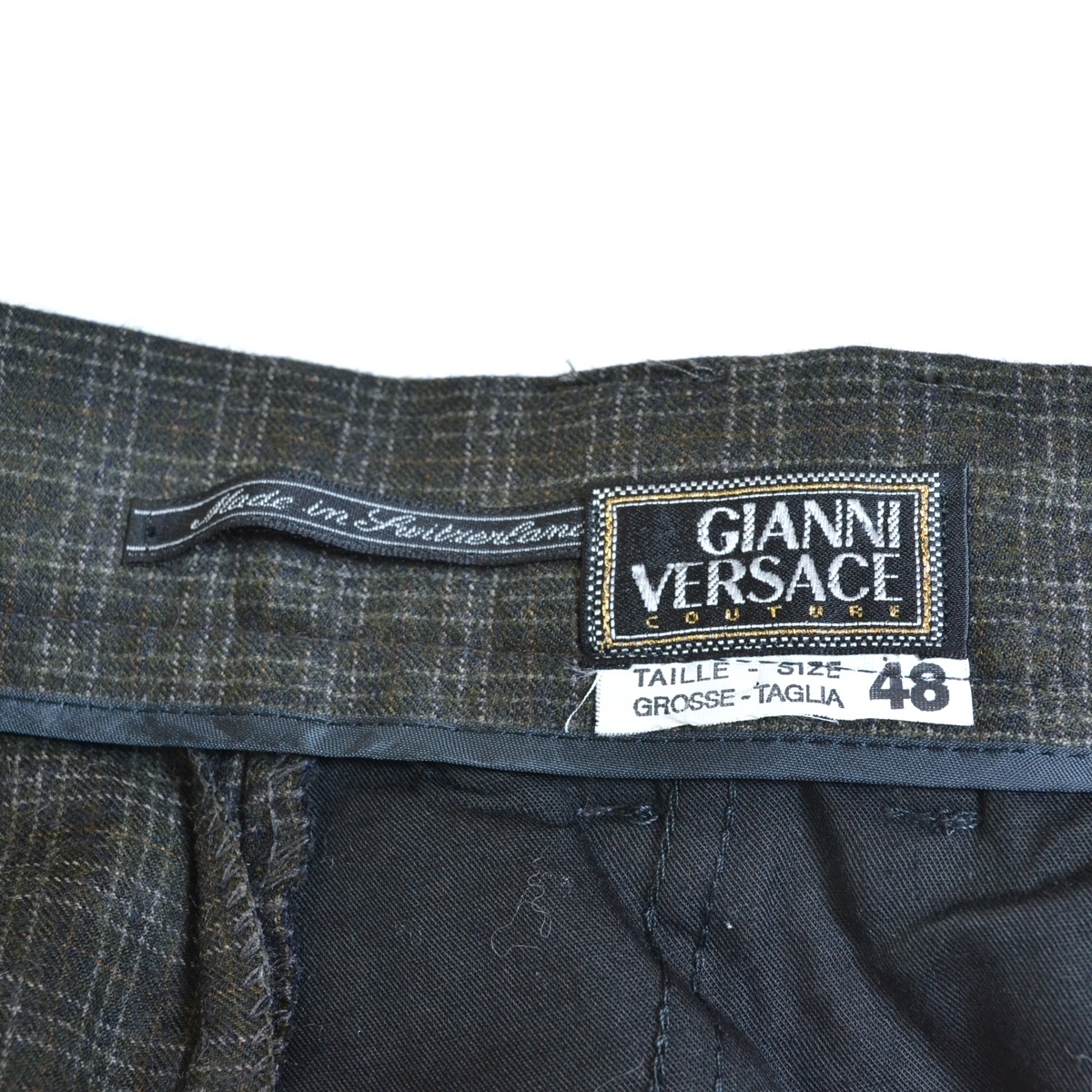 〇457498 OLD GIANNI VERSACE ジャンニ ヴェルサーチ 〇ワイドテーパードタックスラックス パンツ サイズ48 メンズ グレー系 チェック_画像9