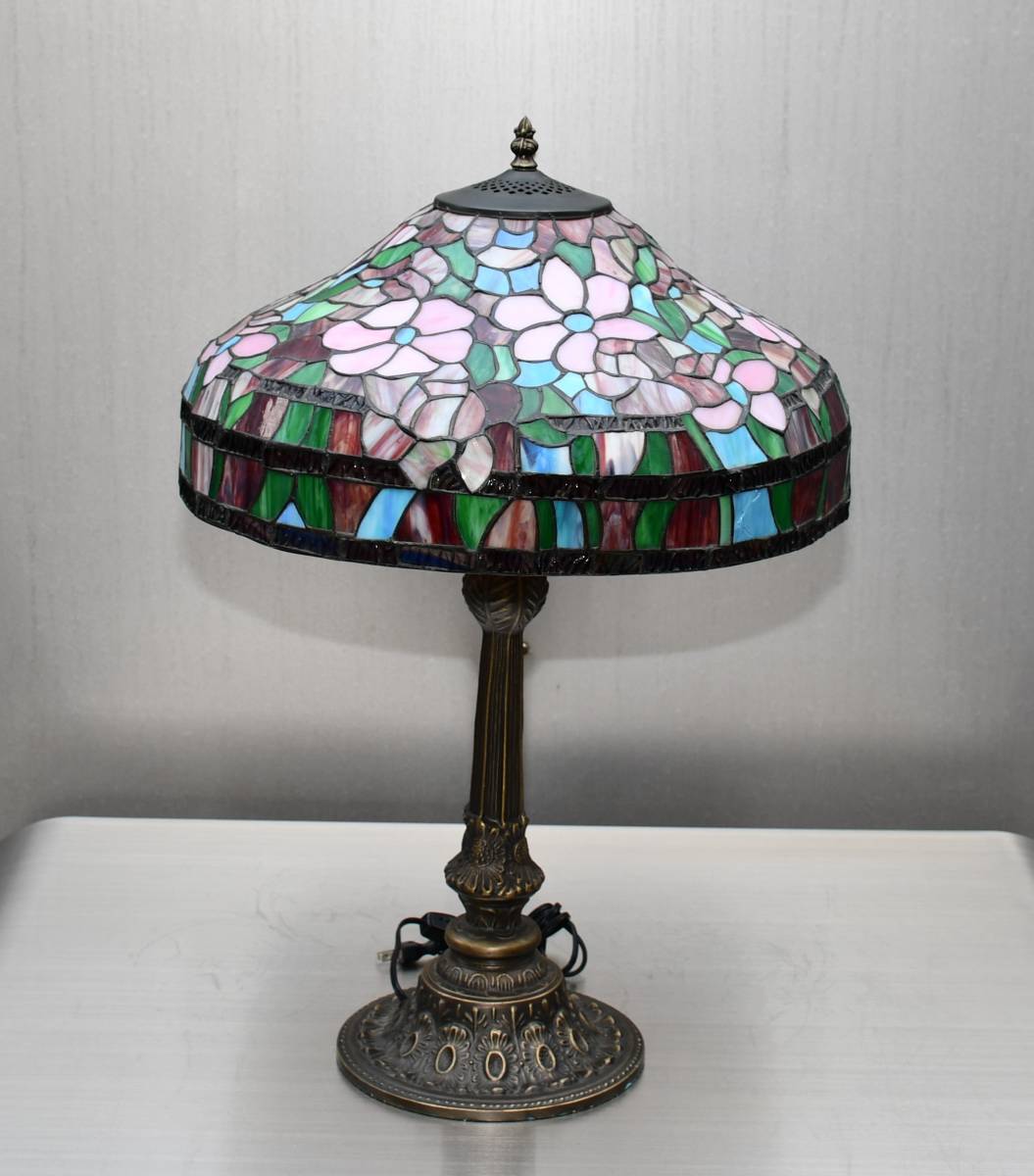  античный витражное стекло Tiffany стиль nai карты осветительное оборудование непрямое освещение клематис цветок большой диаметр примерно 46. высота примерно 66.