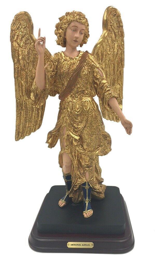 大天使ラファエル彫像 守護天使 金箔色 カトリック教会 エンジェル 高さ 約35ｃｍ(輸入品