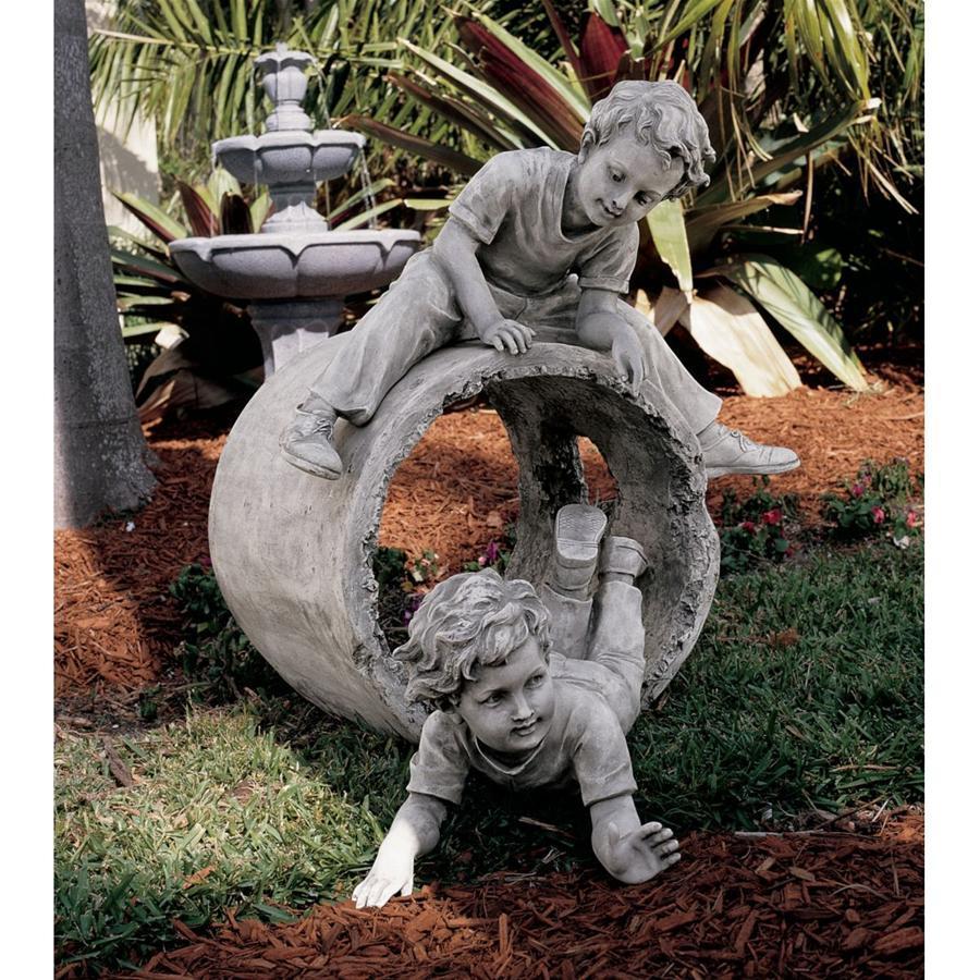 かくれんぼをしている2人の男の子 ガーデン彫像 庭園彫刻 芝生 園芸 贈り物(輸入品_画像1