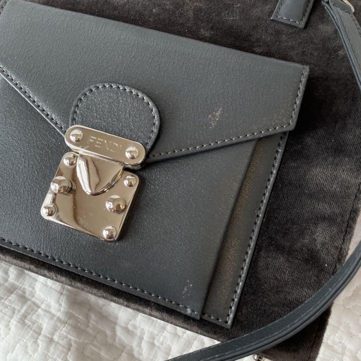 FENDI フェンディ ベロア 2way ハンドバッグ ショルダー グレージュ-