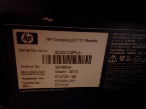 #1981#hp compaq LE1711 personal computer liquid crystal monitor 17 -inch 