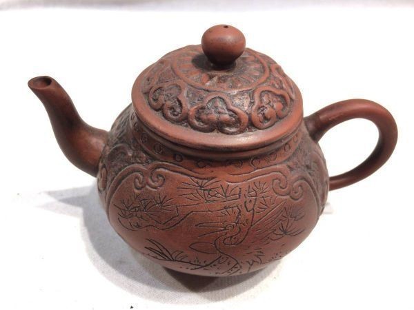 ■4989■レア■荊渓南孟臣製 煎茶器 茶道具 茶壺 急須 中国茶器 柄入り 彫刻 煎茶道具