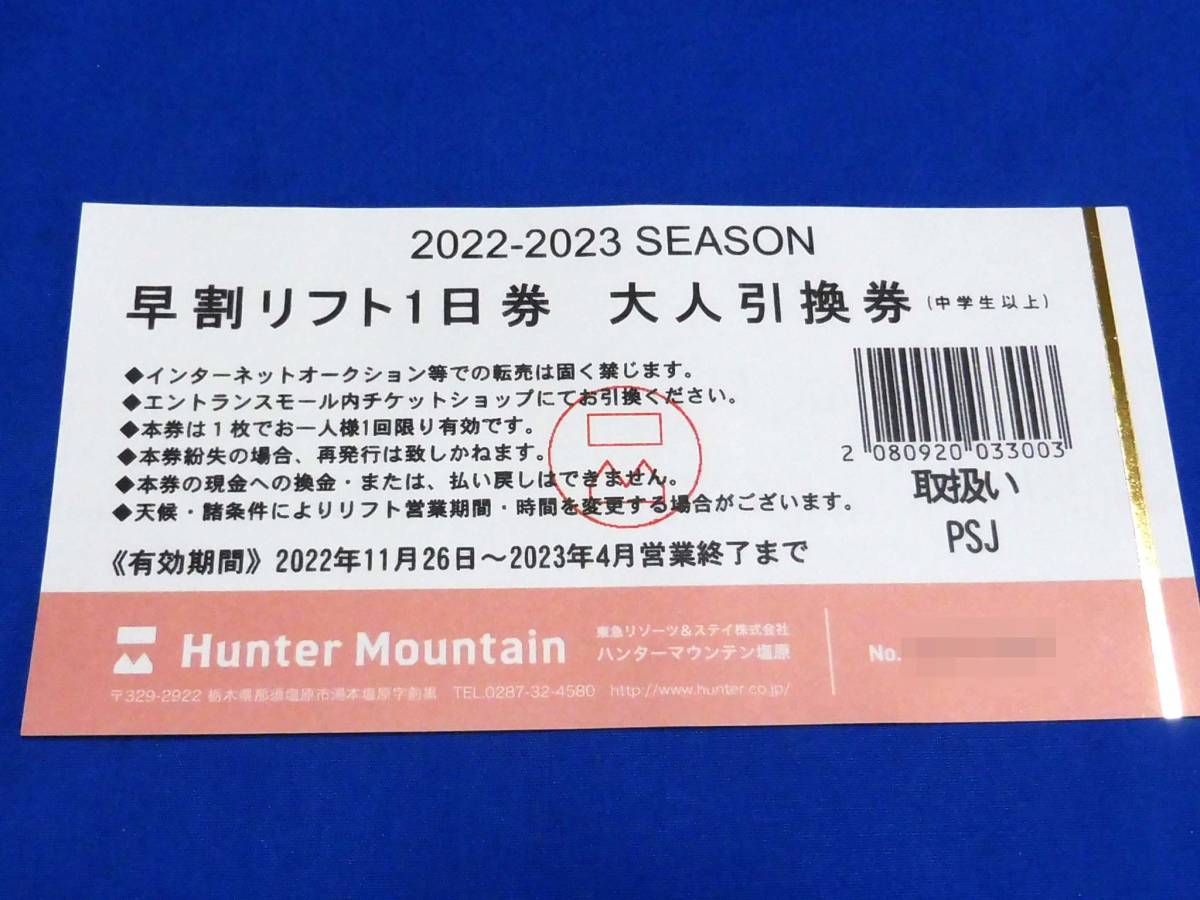 ハンターマウンテン 大人1日リフト券2枚セット - スノーボード