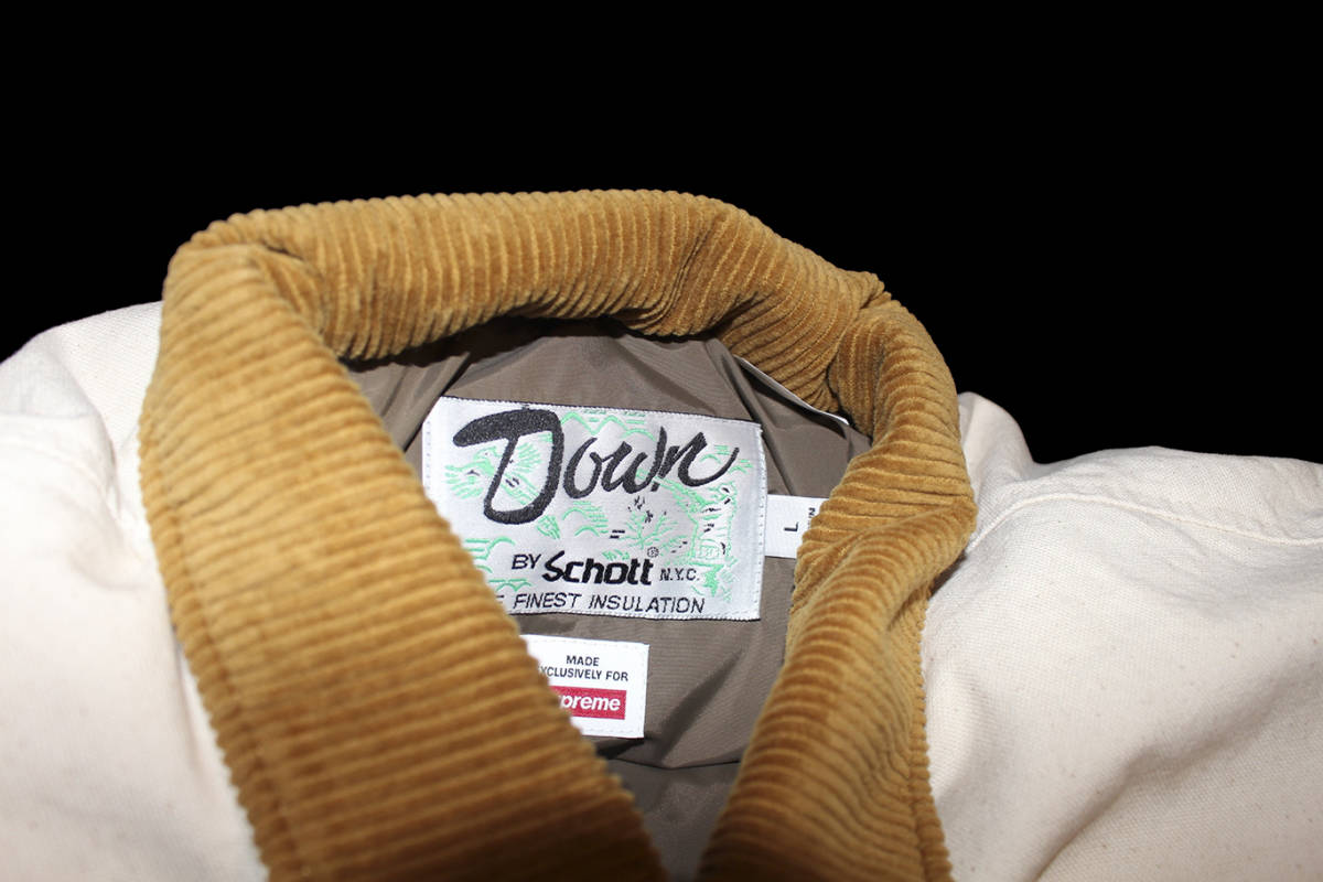 SUPREME SCHOTT CANVAS DOWN TRUCKER JACKET NATURAL SIZE L