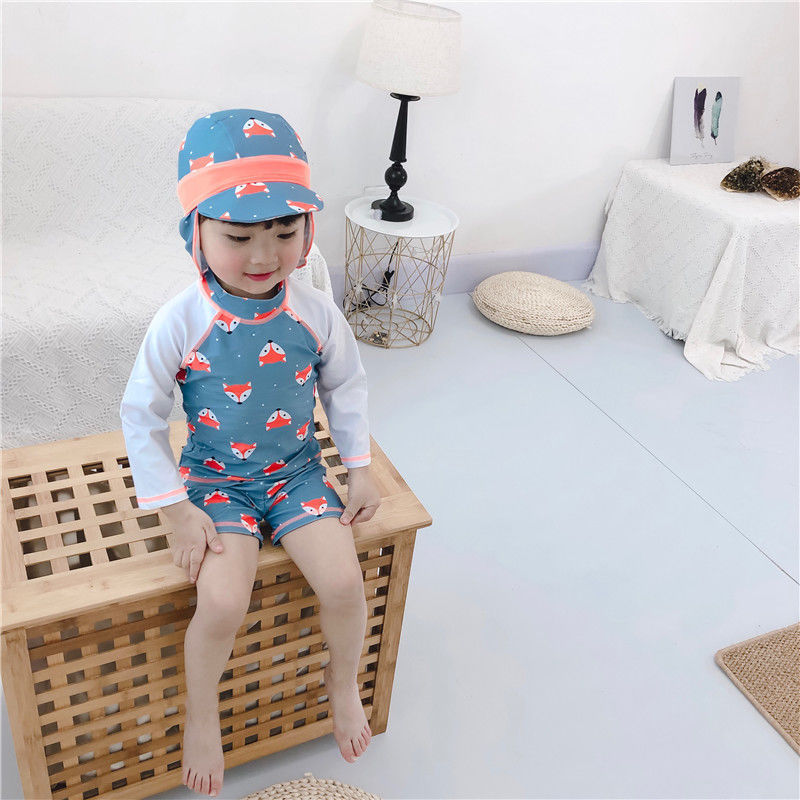  Kids swimsuit fox pattern 4T(90.) sunshade cap attaching set Northern Europe 