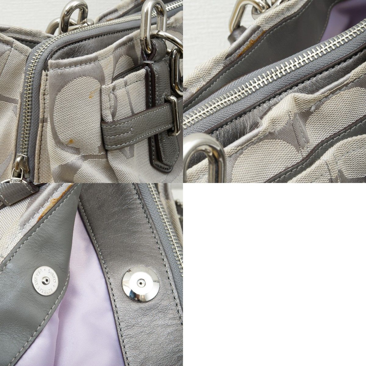 【美品】COACH(コーチ)シグネチャー キャンバス トートバッグ グレー シルバー 17806 レディース 中古 used