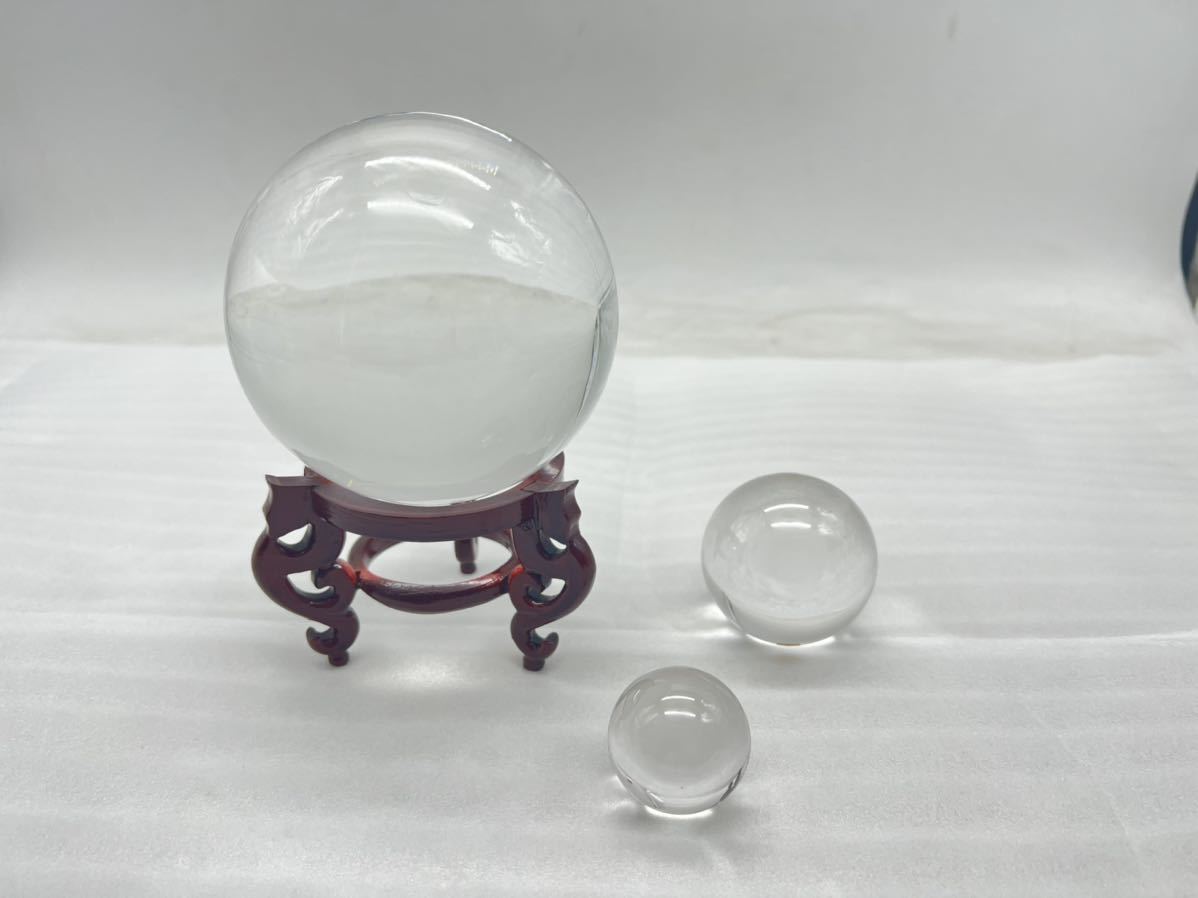 本水晶玉 約60mm 約35mm 110mm 風水 台座付きセット 天然? 開運 占い