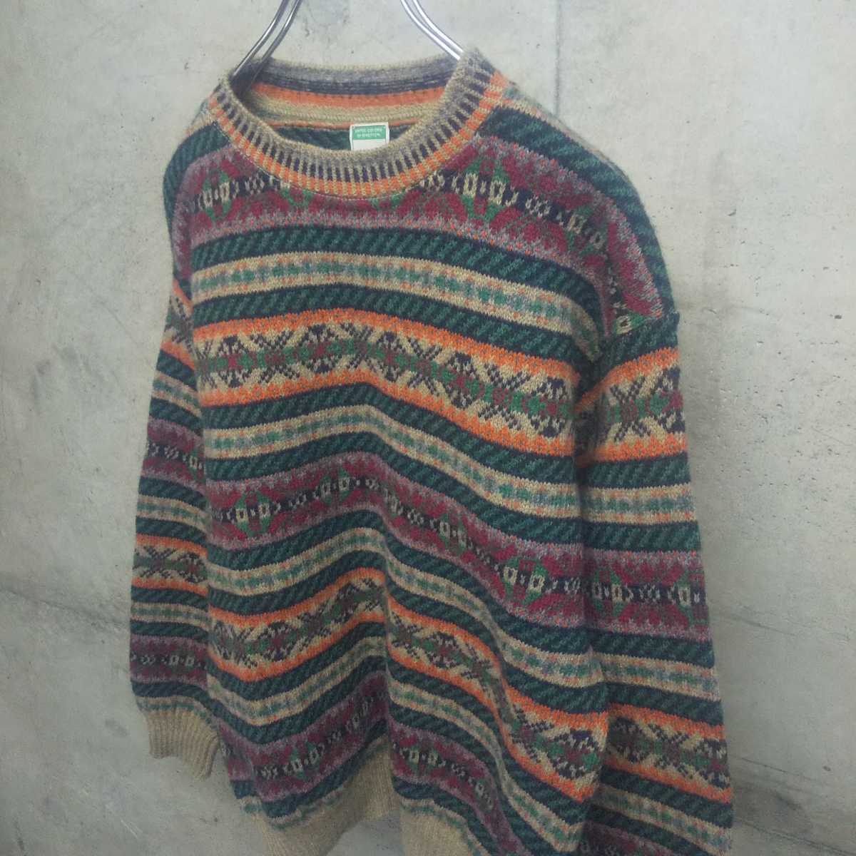 90s BENETTON / ベネトン ウールニット 総柄 vintage ニット セーター イタリア製 vintage ヴィンテージ ビンテージ used 古着_画像4