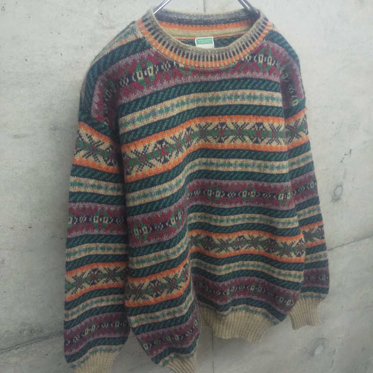 90s BENETTON / ベネトン ウールニット 総柄 vintage ニット セーター イタリア製 vintage ヴィンテージ ビンテージ used 古着_画像5