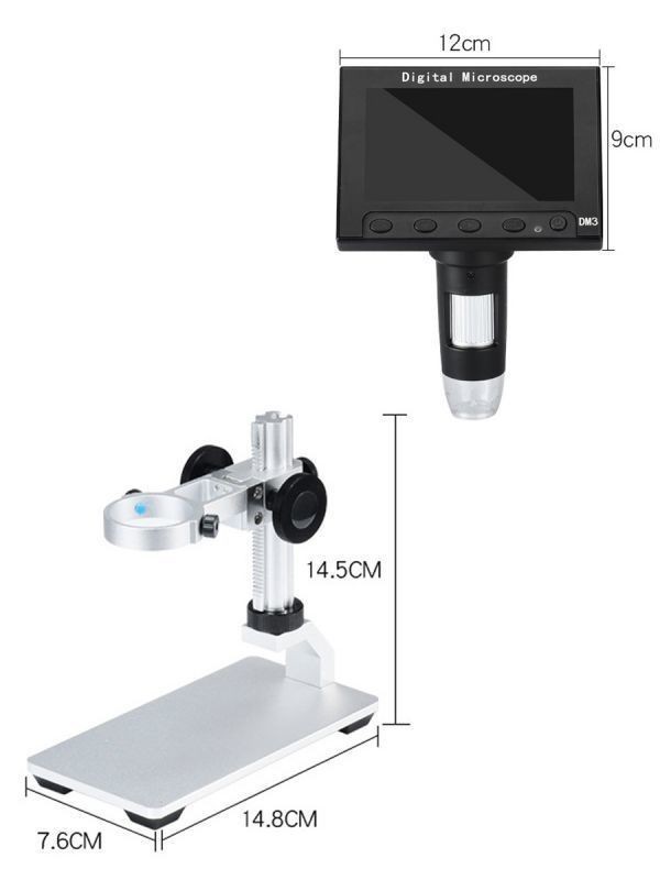  digital microscope 4.3 inch liquid crystal micro scope 500~1000 magnification 1200 ten thousand pixels full HD image quality 8LED light 1 months guarantee [MSCOPE-DM3PLUS.A]