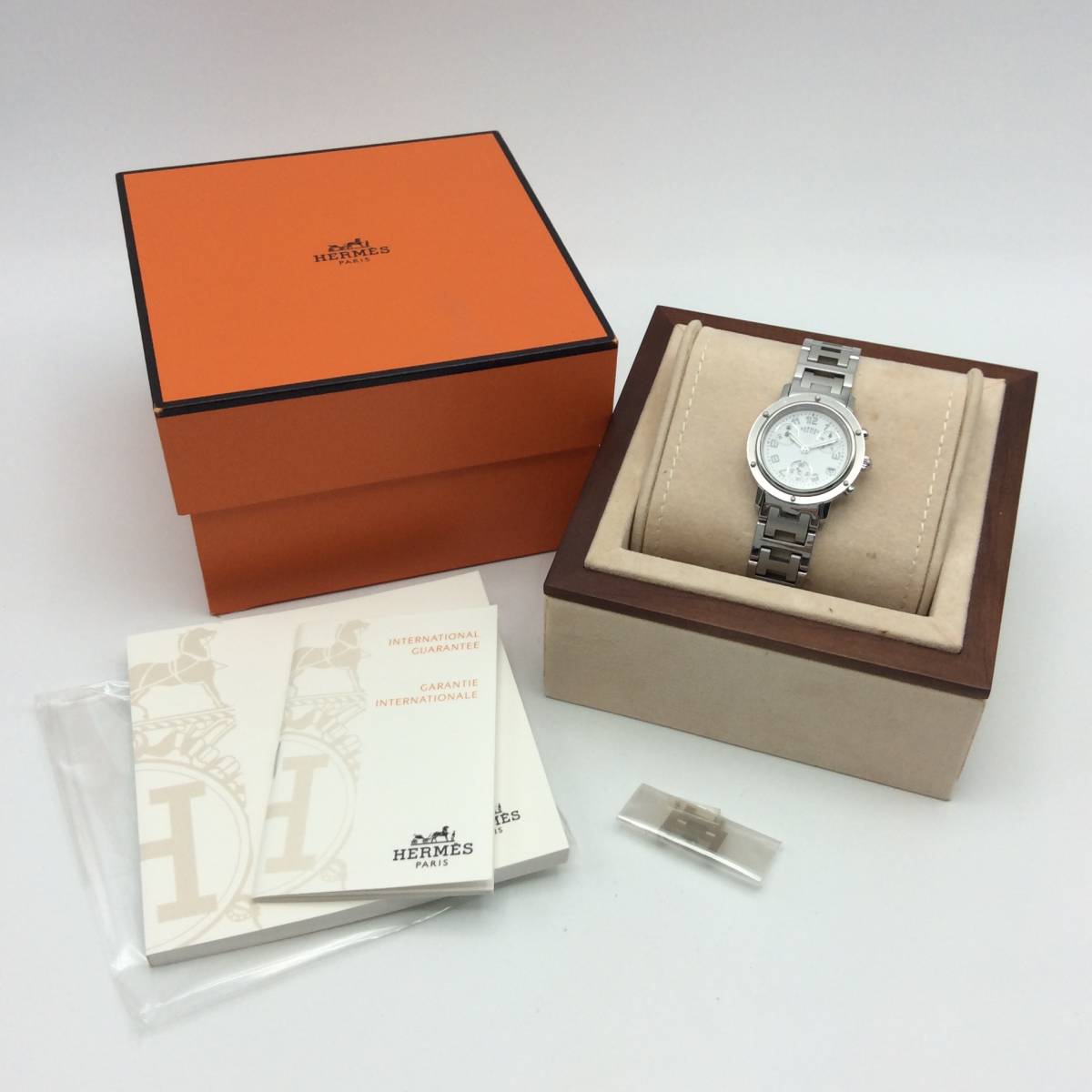HERMES】 エルメス クリッパー 箱・コマ付き レディース腕時計-