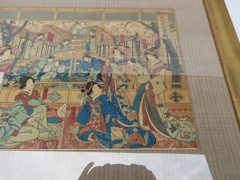 浮世絵 版画 ■ 歌川芳虎 永島孟斎[新吉原 梶田楼遊会図 2枚] 木版画■ 浮世絵 錦絵 古美術 額入り №8601■　_画像4