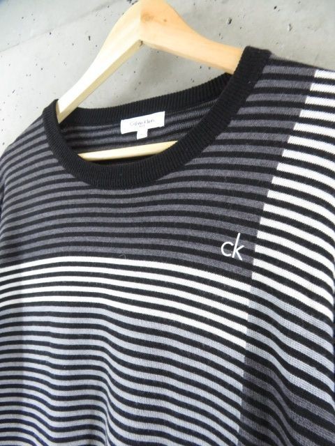 0290ｍ45◆良品です◆日本製◆Calvin Klein GOLF カルバンクライン ゴルフ マルチボーダー ウールニットセーター L/ジャケット/シャツ/男性_画像3