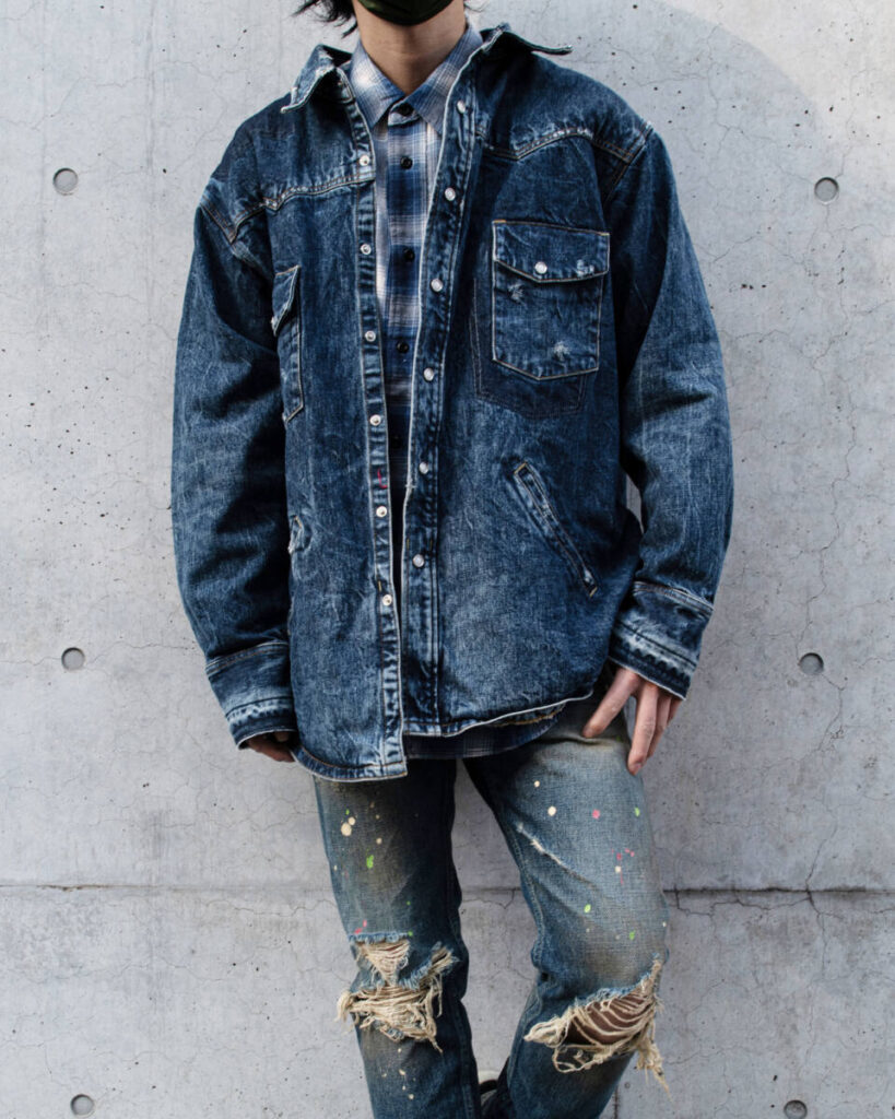 安い 名作 MIYAGIHIDETAKA denim shirt jacket ダメージ加工 デニム 