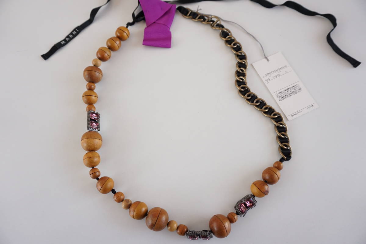 【激安セール】 マルニ MARNI*ウッドボール ビジュー*ネックレス チョーカー*サテン生地*イタリア製*178cm その他 【激安セール】 マルニ MARNI*ウッドボール ビジュー*ネックレス チョーカー*サテン生地*イタリア製*178cm その他