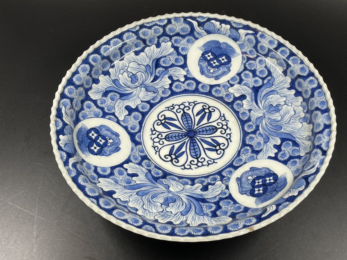古伊万里 染付 獅子花文 大皿 飾皿 直径約27.2cm | www.bauen.com.ar
