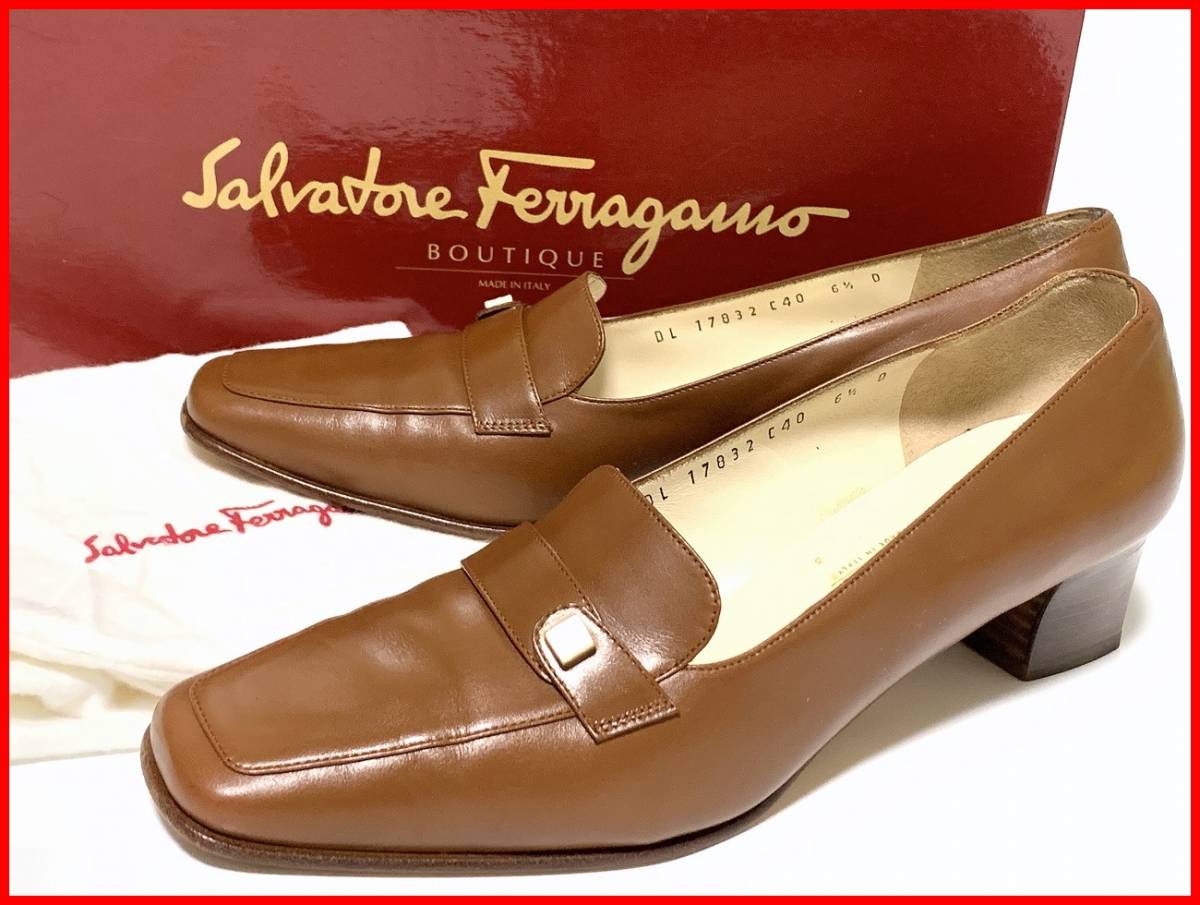 即決 Salvatore Ferragamo フェラガモ 6.5≒23.5cm パンプス 茶 ブラウン ビジネス レディース F