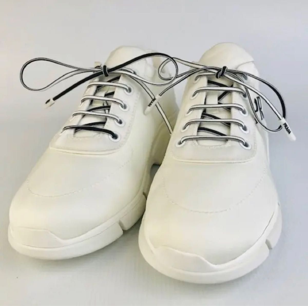 極美品☆PRADA・レザー ナイロン切替 ビックロゴ スニーカー(371/2)-