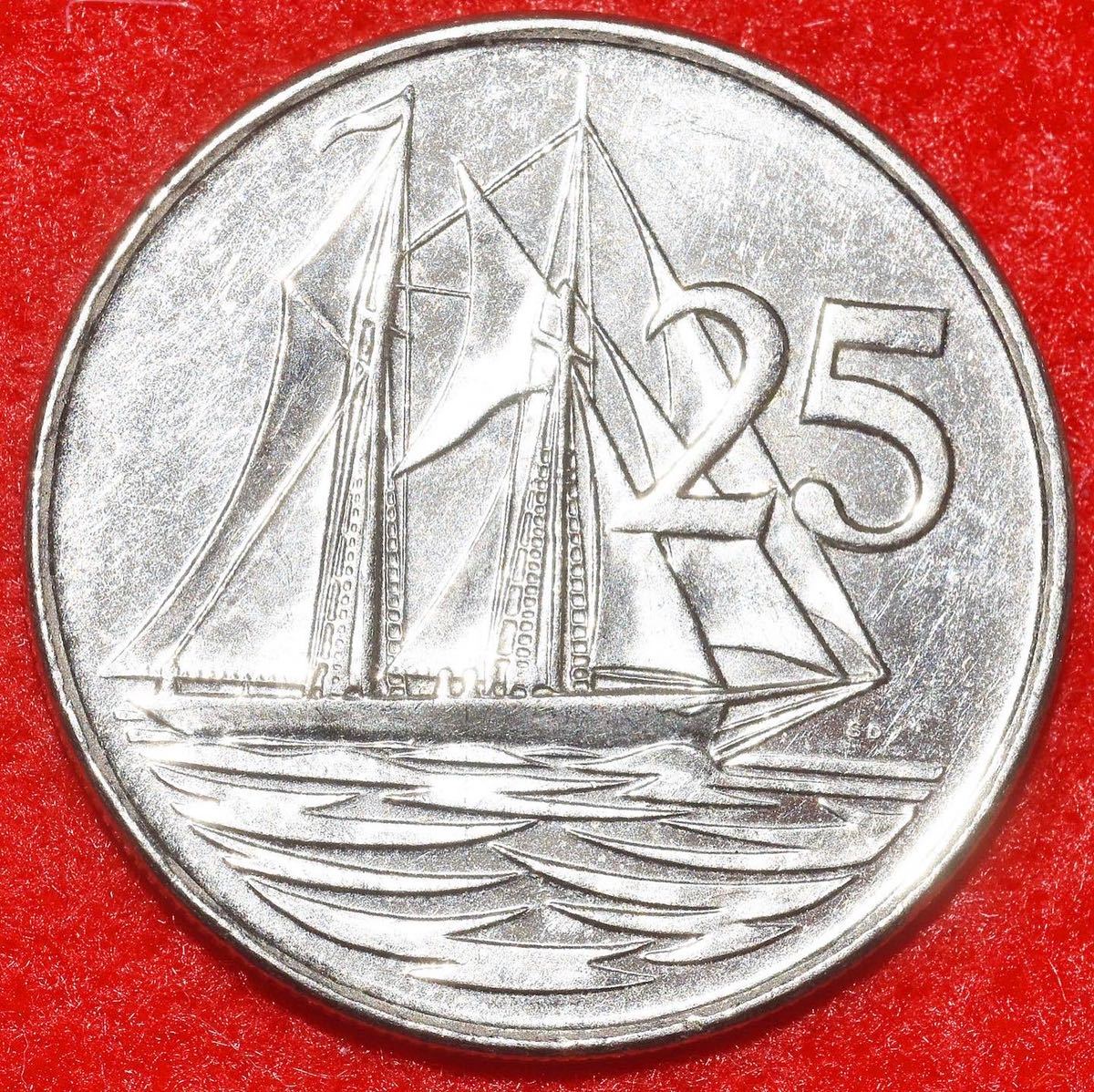 【真正保証】2005年ケイマン諸島 25セント硬貨 エリザベス2世 イギリス連邦 旧英領植民地 UK海外領土 カリブ海 帆船 外国コイン 極美品の画像1