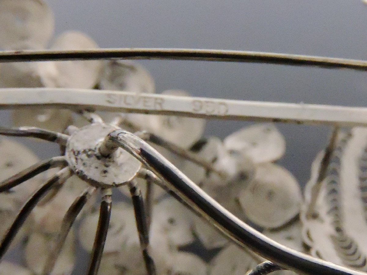 シルバー980 真珠 パール 銀線細工 ブローチ 花 アジサイ フラワー コサージュ 横約6㎝の画像5