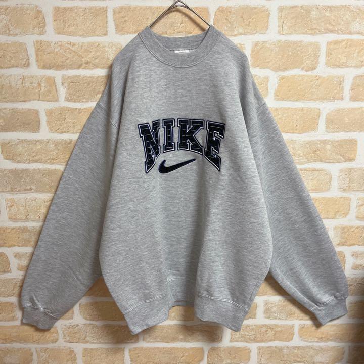 90s NIKE ナイキ スウェット トレーナー グレー 刺繍ロゴ XL(中古/送料 ...