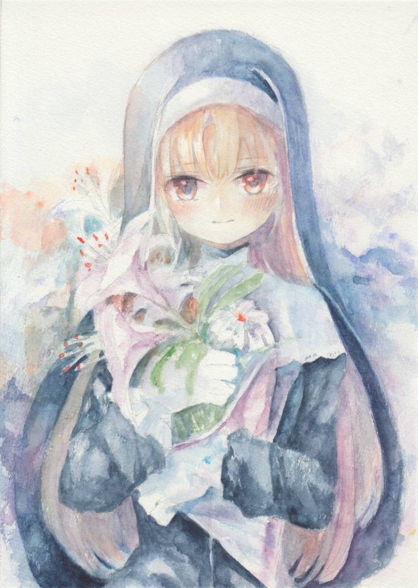 手描きイラスト✢創作水彩原画『シスター』 Yahoo!オークション - B5同人手描きイラスト にじさんじ