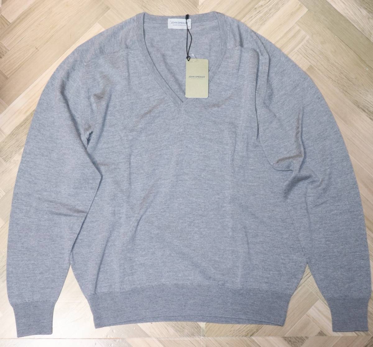 送料無料 特価即決【未使用】 JOHN SMEDLEY ★ A4443 PULLOVER VN LS Vネック ニットセーター (Mサイズ) ★ ジョンスメドレー 英国製 灰_画像2