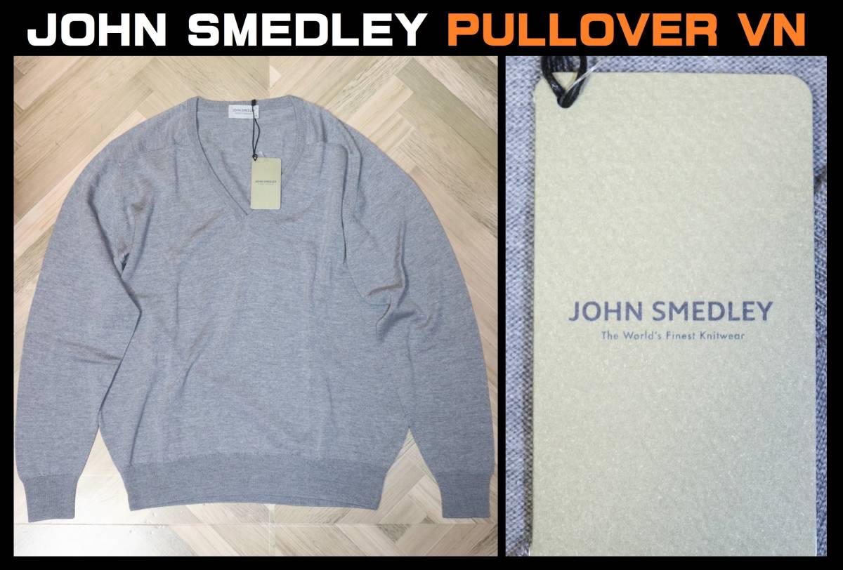 送料無料 特価即決【未使用】 JOHN SMEDLEY ★ A4443 PULLOVER VN LS Vネック ニットセーター (Mサイズ) ★ ジョンスメドレー 英国製 灰_画像1