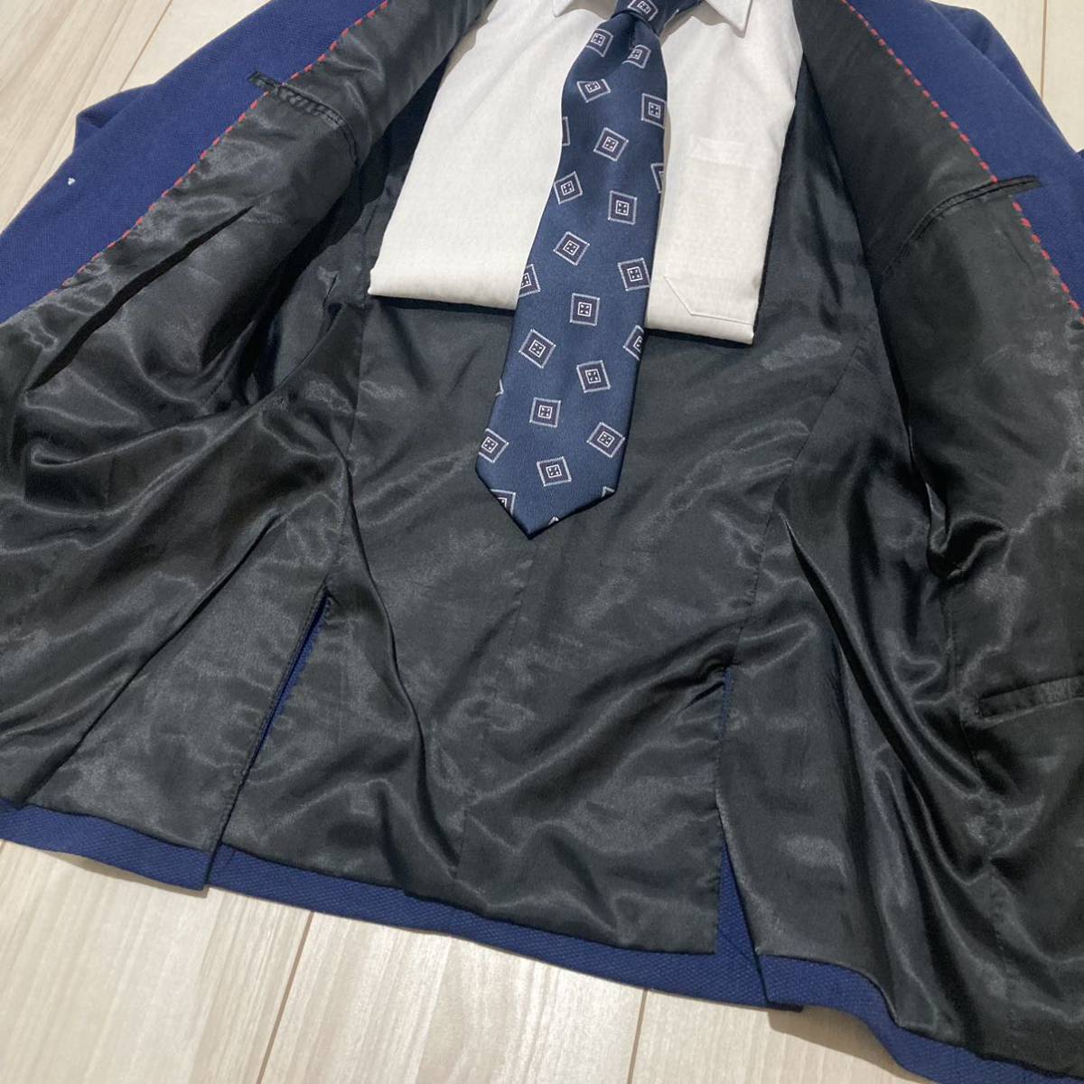 H&M テーラードジャケット スーツ ビジネス ネイビー ブレザー メンズ