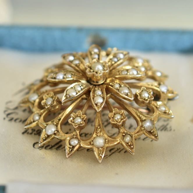  Britain antique 1904 year Ed wa-ti Anne K9si-do pearl large wheel. flower brooch pendant 