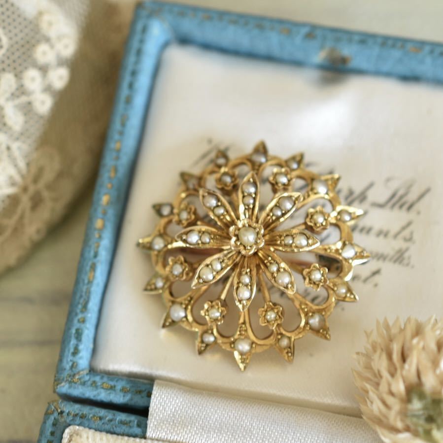  Britain antique 1904 year Ed wa-ti Anne K9si-do pearl large wheel. flower brooch pendant 