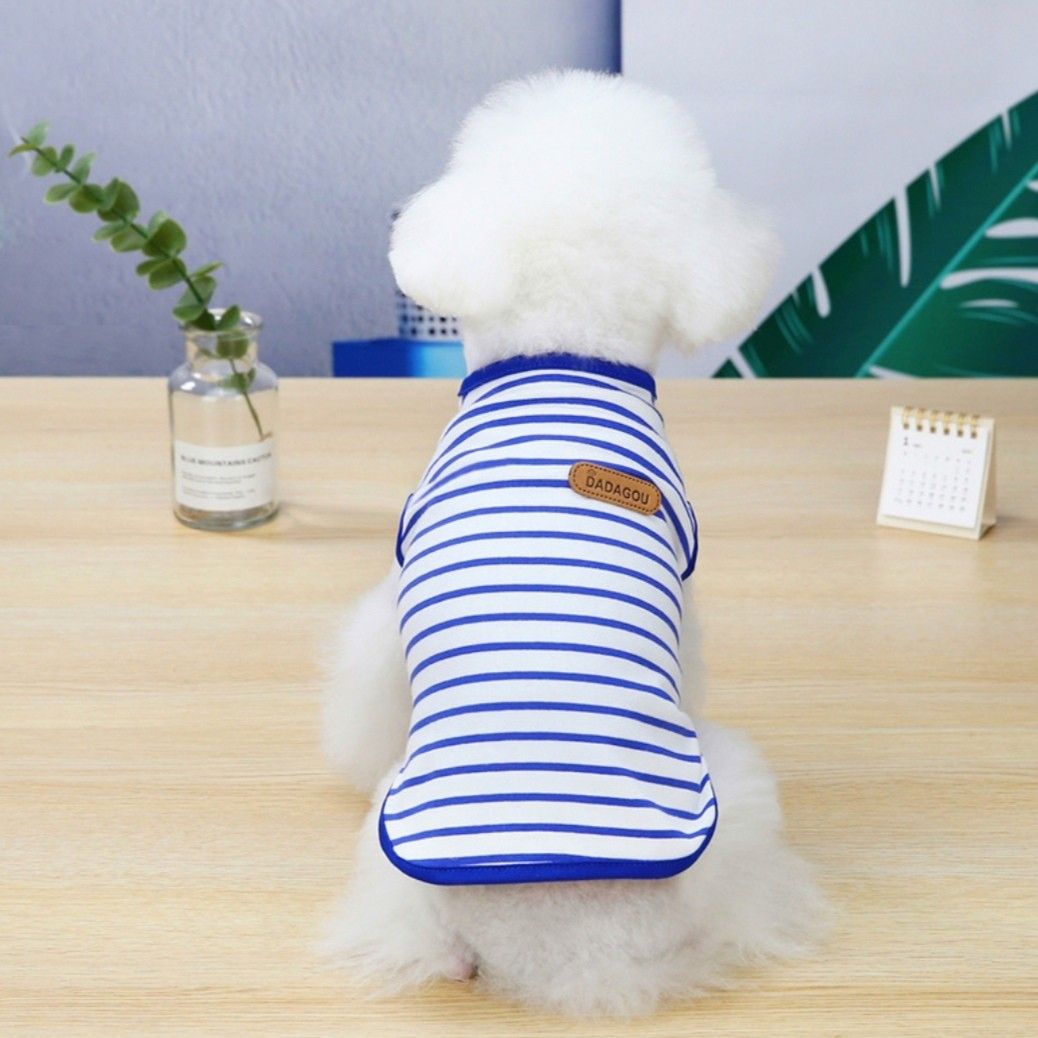 犬服 猫服 　ボーダーベストシャツ　ブルー　 Lサイズ ペット服　カラフル  ドッグウェア 