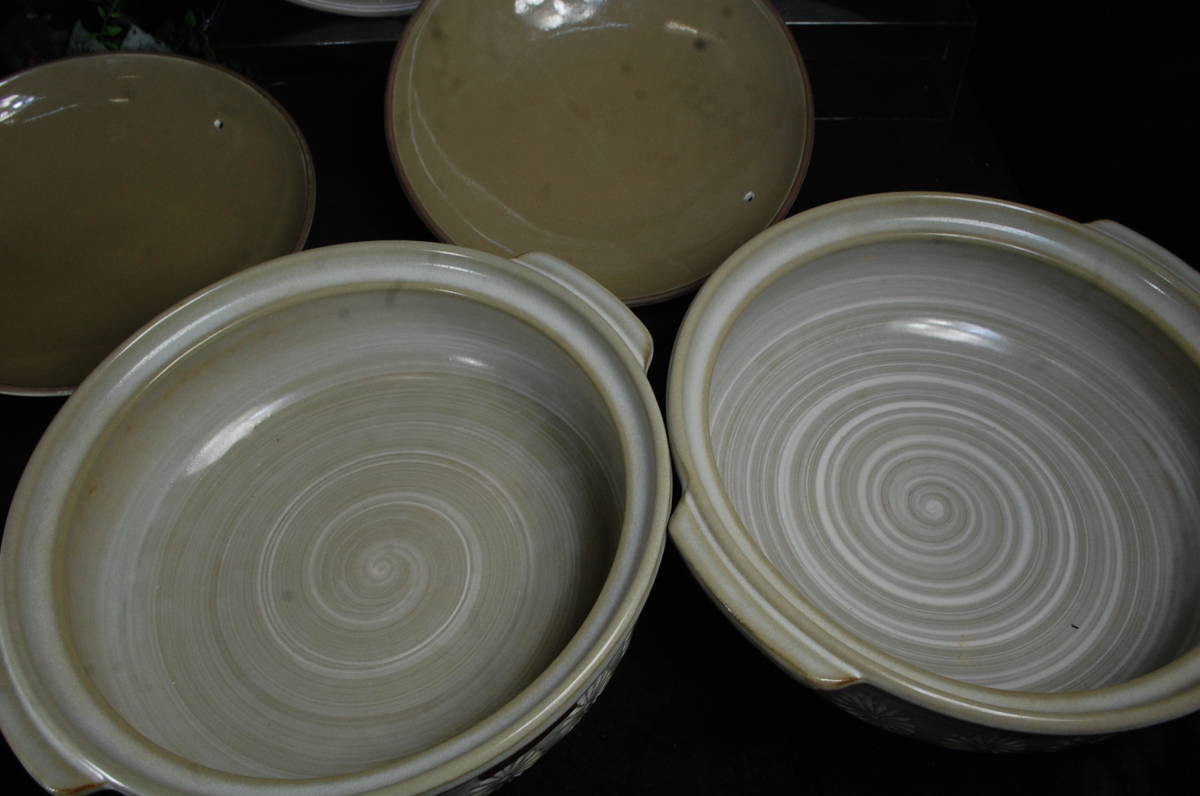 /.410. earthenware pot set * Mishima. earthenware pot * large plate * platter * earthenware pot 2 point * large plate 2 sheets *10 number *3.6L*Ginpo Mishima * flower Mishima *