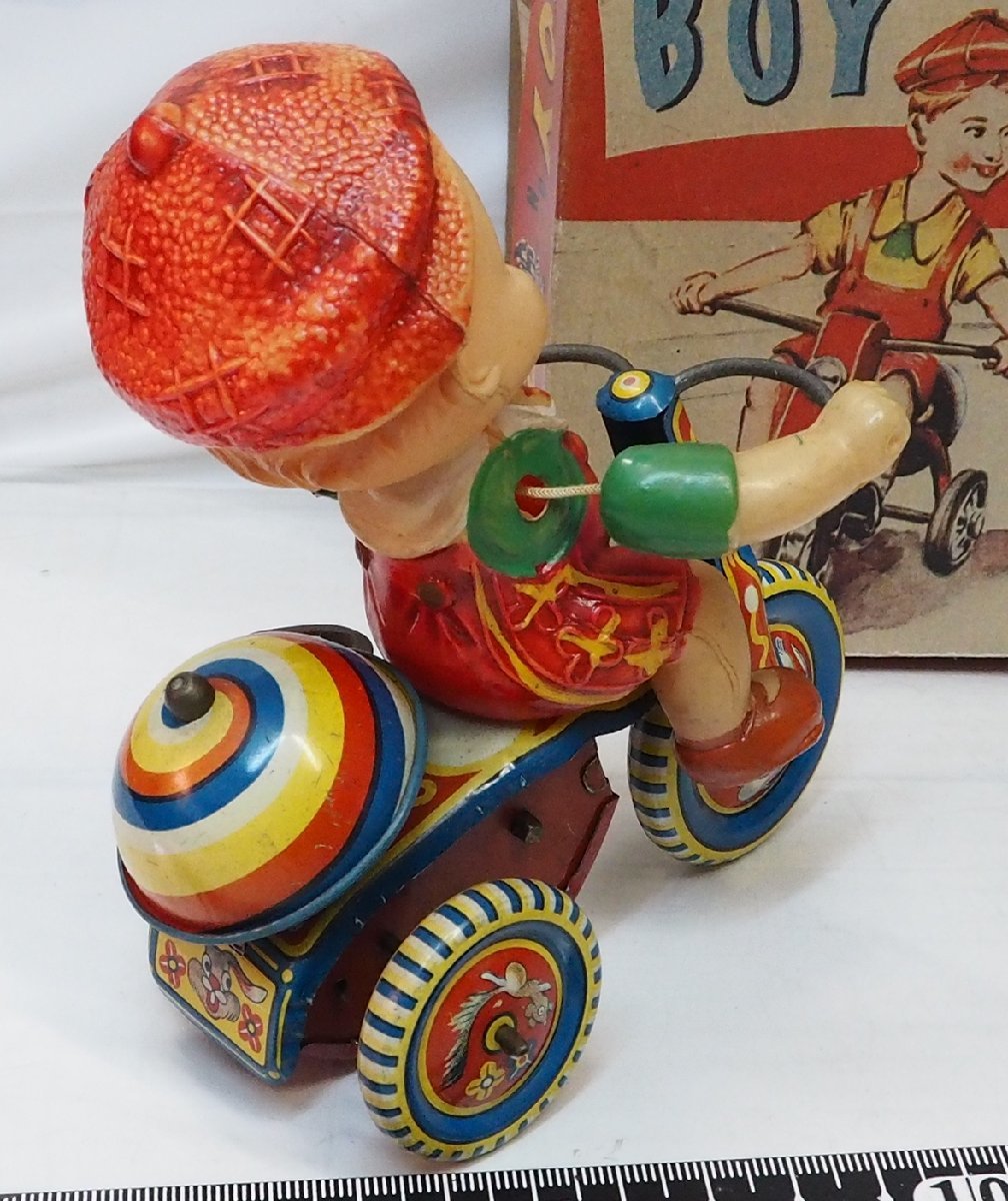  cell Lloyd doll tin plate tricycle middle size [BOY ON BIKEzen my bike ] made in Japan tin toy car# Manufacturers unknown [ box is copy ] including carriage 