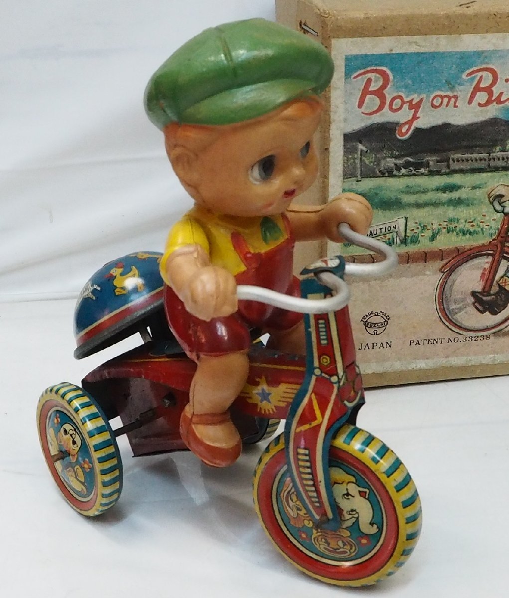  cell Lloyd doll tin plate tricycle middle size [Boy on BIikezen my bike ] made in Japan tin toy car#SUZUKI Suzuki [ box attaching ] including carriage 