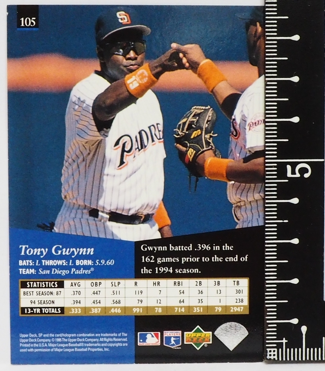 1995 Upper Deck SP #105【Tony Guynn(Padres)Silver Parallel】95年MLBメジャーリーグ野球カードBaseball CARDアッパーデック【送料込】_画像2