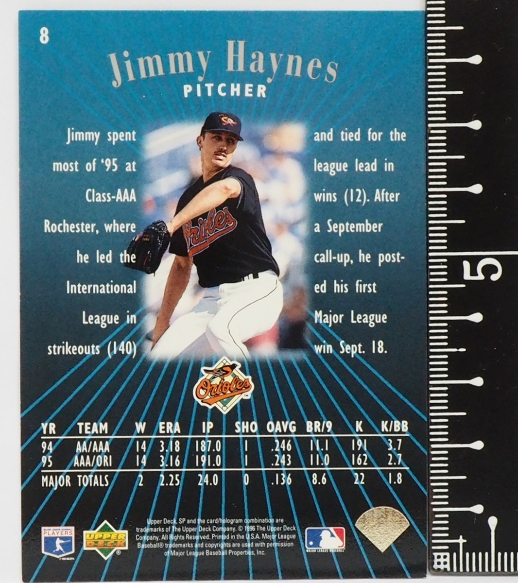 1996 Upper Deck SP #8 Premiere Prospect【Jimmy Haynes(Orioles)】96年MLBメジャーリーグ野球カードBaseball CARDアッパーデック送料込_画像2