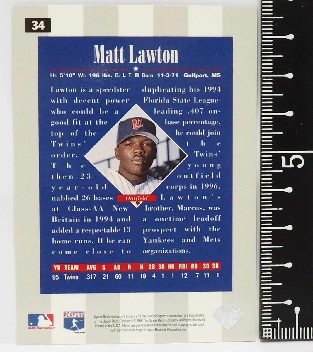 1996 Upper Deck Collector's Choice #34 Rookie Class【Matt Lawton(Twins)】96年MLBメジャーリーグ野球カードBaseballアッパーデック_画像2