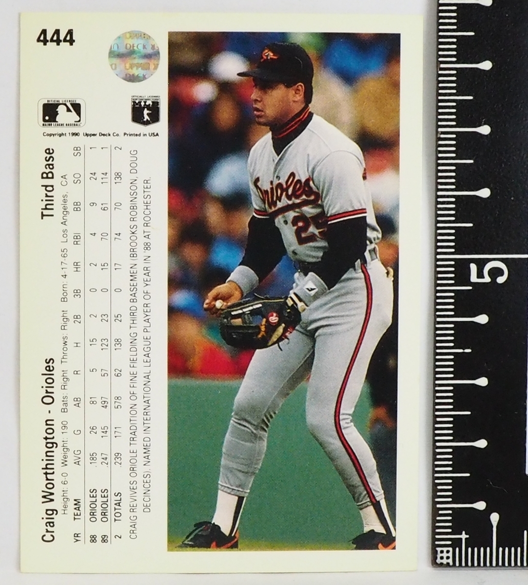Upper Deck 90 #444【Craig Worthington(Orioles)】1990年MLBメジャーリーグ野球カードBaseball CARDアッパーデック ベースボール送料込_画像2