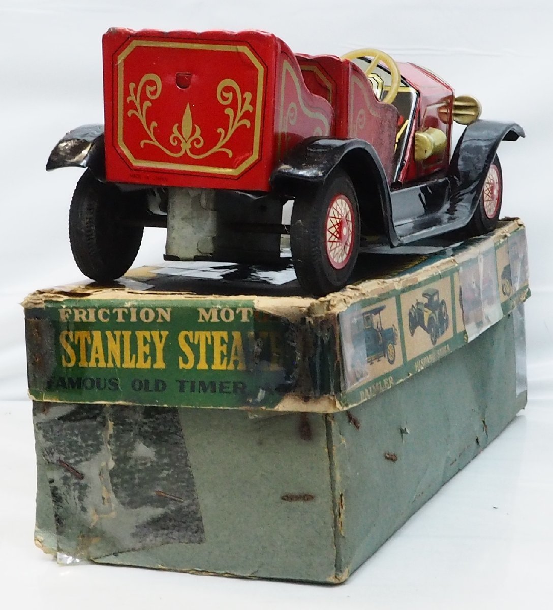 日本製【STANLEY STEAMER スタンレー スチーマー FAMOUS OLD TIMER AUTO 赤】ブリキ ミニチュア自動車tin toy carメーカー不明【箱付】0236_画像7