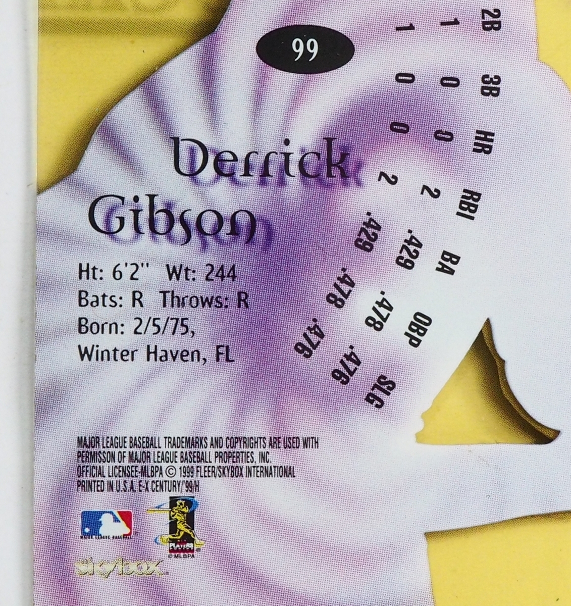 FLEER Skybox EX-CENTURY #99【Derrick Gibson(COLORADO ROCKIES)】1999年プラ製MLBメジャーリーグ野球カードBaseball CARDフリーア送料込_画像3