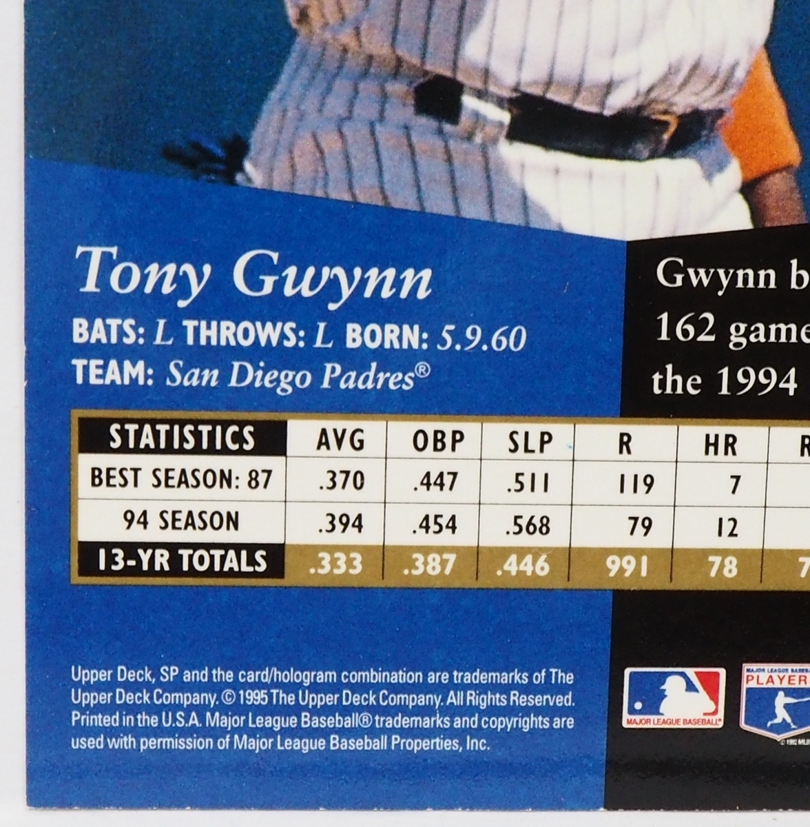 1995 Upper Deck SP #105【Tony Guynn(Padres)Silver Parallel】95年MLBメジャーリーグ野球カードBaseball CARDアッパーデック【送料込】_画像3