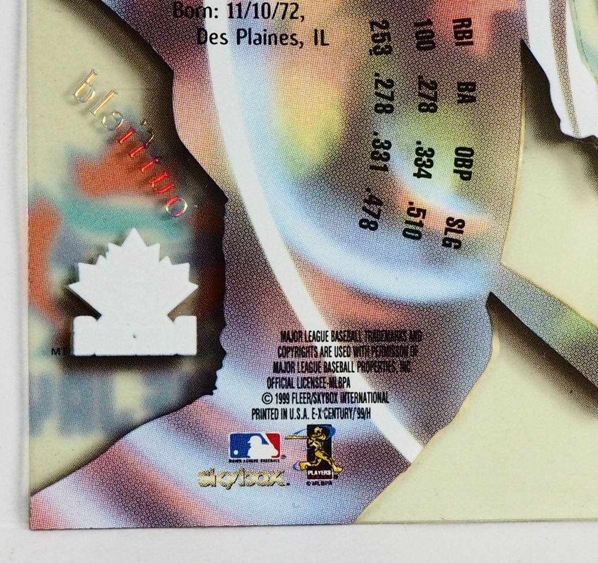 FLEER Skybox EX-CENTURY #68【Shawn Green(BLUE JAYS)】1999年プラ製MLBメジャーリーグ野球カードBaseball CARDフリーア【送料込】_画像3