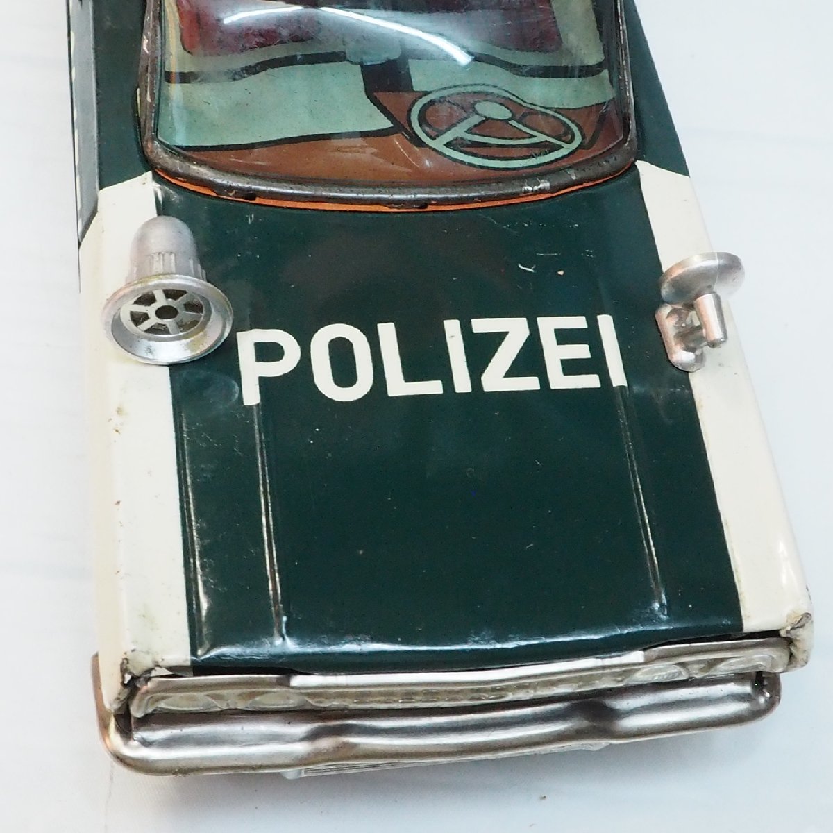 イチコー【POLIZEI ポリスカー パトカー白/緑 小サイズ リモコン欠】ブリキ ミニチュア tin toy car 自動車ミニカー■ICHIKO【箱付】0169_画像３