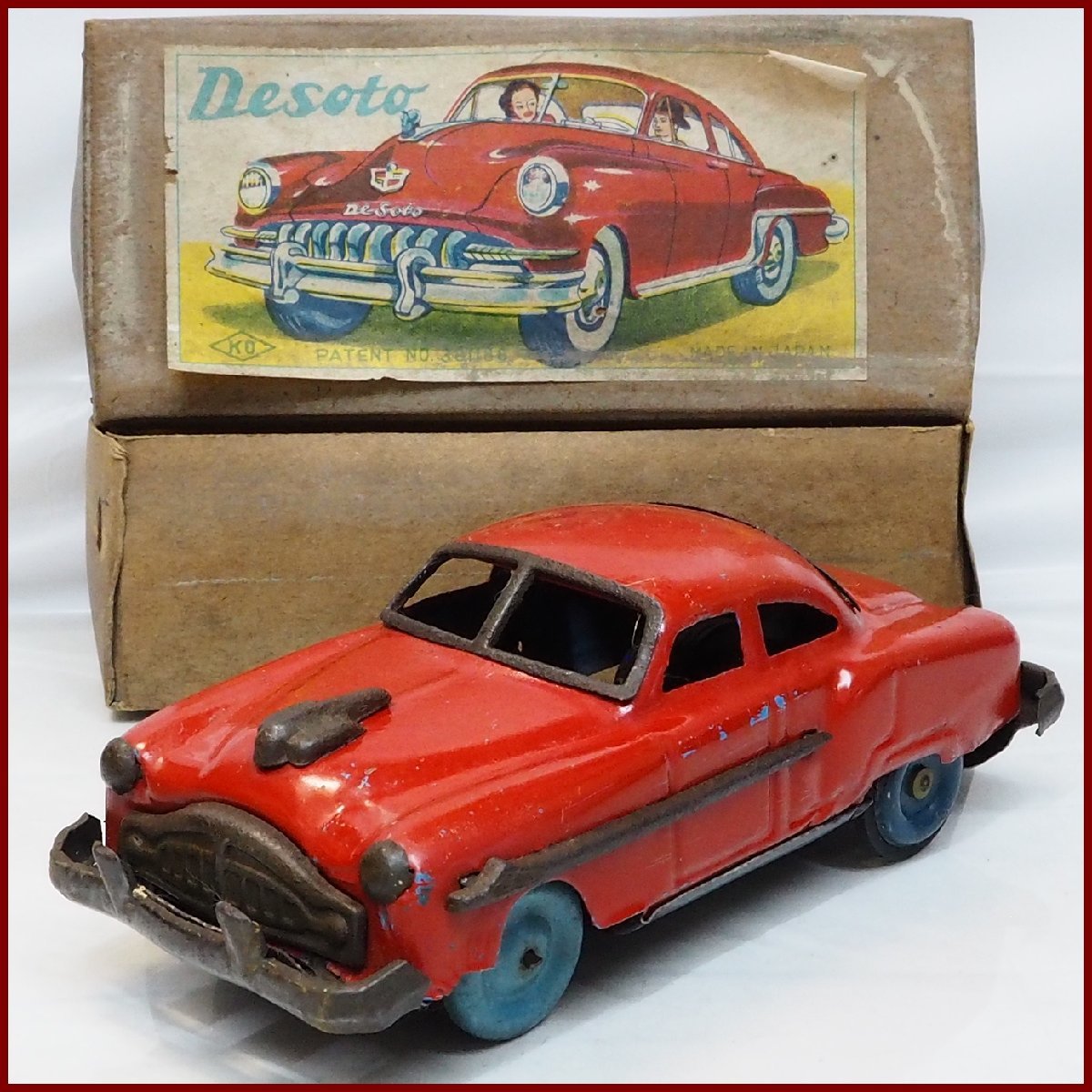 KO【50s Desoto デソート セダン 赤レッド】ブリキ フリクション ミニチュア自動車ミニカー tin toy car ■吉屋クライスラー【箱付】0206_画像１