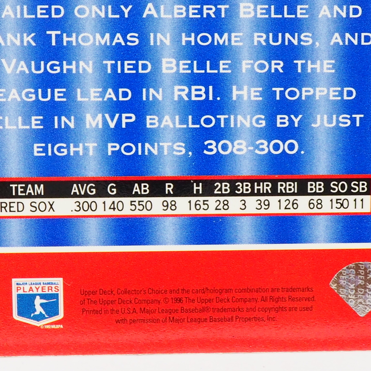1996 Upper Deck Collector's Choice #706 Award Winner【Mo Vaughn(Red Sox)】96年MLBメジャーリーグ野球カードBaseballアッパーデック_画像3