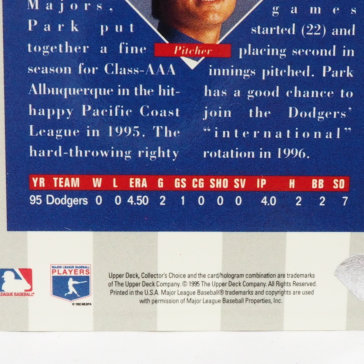 1996 Upper Deck Collector's Choice #29 Rookie Class【Chan Ho Park(Dodgers)】96年MLBメジャーリーグ野球カードBaseballアッパーデック_画像3