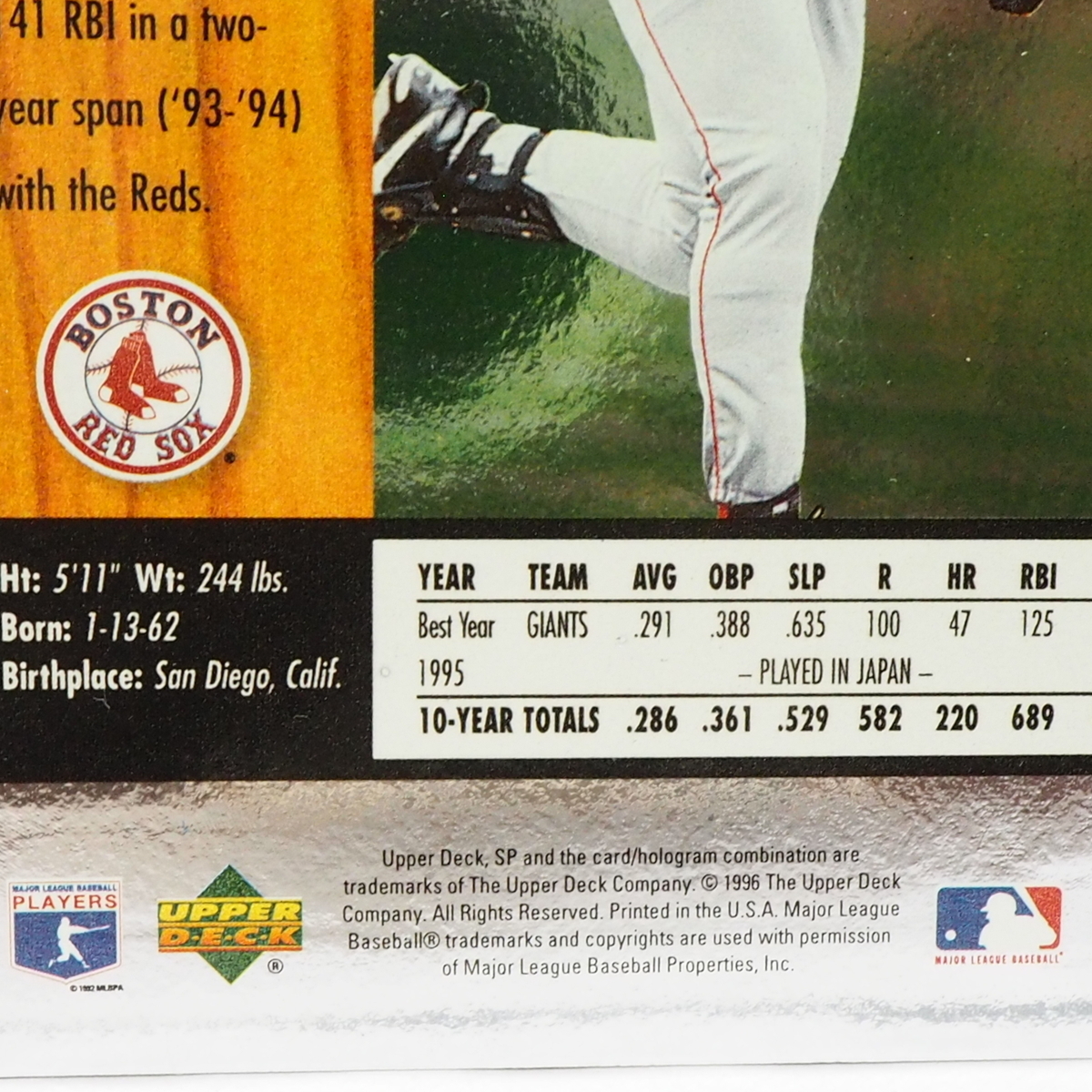 1996 Upper Deck SP #42【Kevin Mitchell(Red Sox)】96年MLBメジャーリーグ野球カードBaseball CARDアッパーデック ベースボール【送料込】_画像3